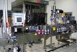 FILLING/LABELING. The waters are cold-filled at 54?F by an enclosed rotary filler (below), then precisely dosed with liquid nitr