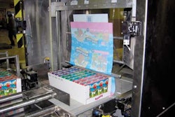 SHRINK WRAPPING. Film is applied in register by this single-curtain shrink wrapper/tunnel combination system, whose small footpr