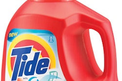 An on-cap shrink-sleeve label on laundry detergent bottles increases amount of packaging space available to P&G to introduce a l