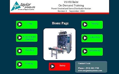 Taylor Products' optional on-demand interactive training software was custom-developed for the new V-5100 vf/f/s baler.