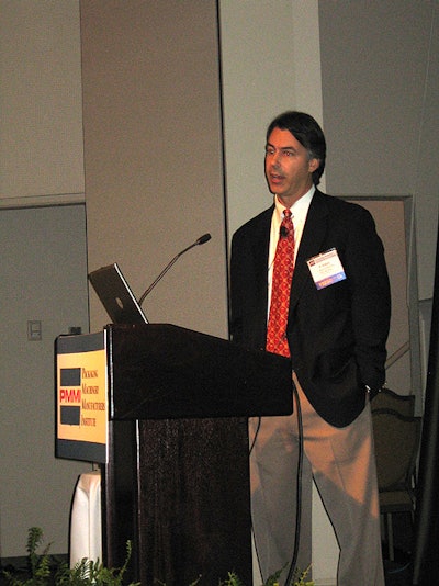 Christopher Zei, president of ELAU in North America, presents automation trends at PMMI's 2005 annual national meeting.