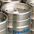 RFID-tagged beer keg; the tag is within the blue object affixed to the top of the keg.