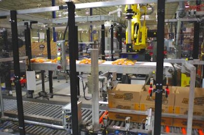 Based on compact robotics and electronics, the case-packing arms have been integrated and custom-fitted into overall packaging o