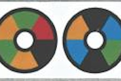 Close up of the ColorCode color wheel shows colorful 'slices' that the digital camera and software reads to serialize each asset
