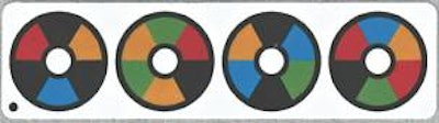 Close up of the ColorCode color wheel shows colorful 'slices' that the digital camera and software reads to serialize each asset