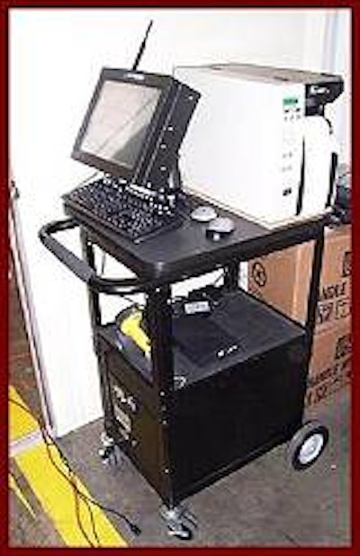 Each cart includes bar code and RFID readers, computer, monitor, printer-encoder, and power supply.