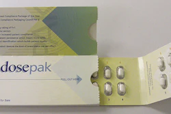 A two-piece, extrusion-coated, paperboard-and-blister combination pharmaceutical package offers consumers three value propositio