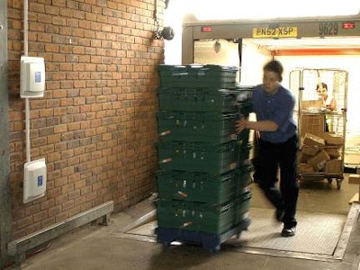RFID-tagged reusable totes at Tesco are transported past ADT's RFID readers.