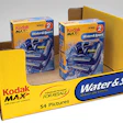 Packaging for the Kodak Water & Sport one-time-use camera respond to club store needs. The primary packages are in a multipack t