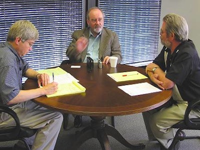 RFID is on the table with Deloitte's John Greaves, center, who is flanked by Packaging World's Rick Lingle, left, and Patrick Re