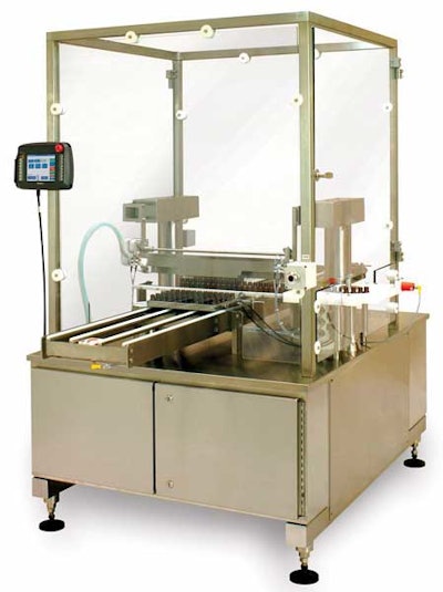 A single controller andles complete machine control on the pharmaceutical tray-loading system .