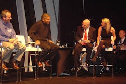 ELAU employees are 'interviewed' by Second City performers during ELAU's PACK EXPO customer event.