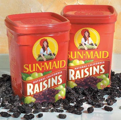 A full-body shrink sleeve label on Sun-Maid Raisins brings packaging security in the form of tamper evidence.