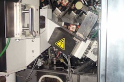 Carton blanks are opened and bottom-sealed on each of the six mandrels on a wheel within the aseptic machine. This occurs in thr