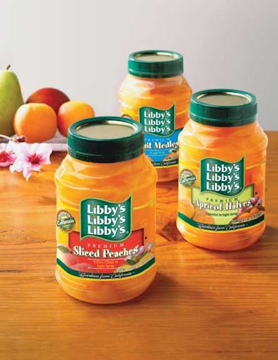 Seven-layer jars made with clarified polypropylene let the fruit show. New label graphics for the Libby's brand helped capture r