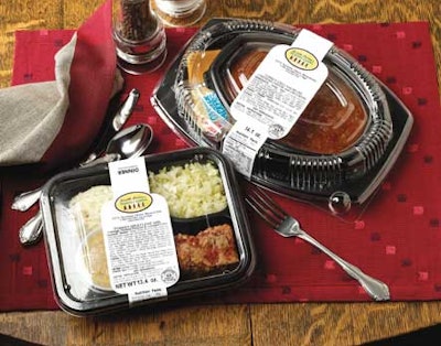 Each wraparound label seals the meal's tray and lid.