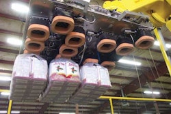 Espoma's new robotic palletizer handles the output of three packaging lines. The newest line is for plastic bundles (above) of