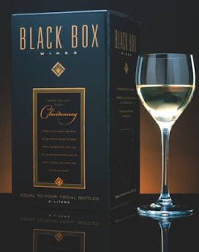 Black Box Wine's 3-L 'tower ' shape is unique among bag-in-box wines. More varietals have been added to the Chardonnay, which