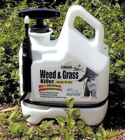 Gro-Tec's new pressure tank for Wal-Mart's Eliminator Grass and Weed Killer combines the features of a pump sprayer and a handy