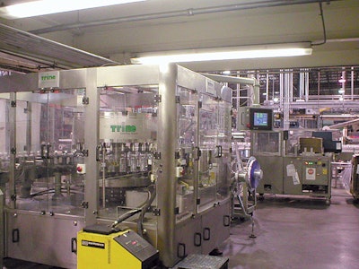 While the new labeler (above) at Music Mountain Water occupies minimal floor space, it's able to handle a range of bottle sizes