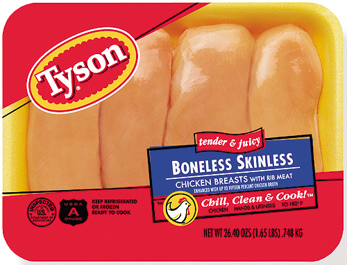 Tyson's scannable, bar-coded fixed weight packs--which replace random weight