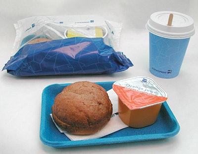 A new molded pulp tray is now used for serving food aboard flights of Finnair. The trays are being recycled as part of a pilot p