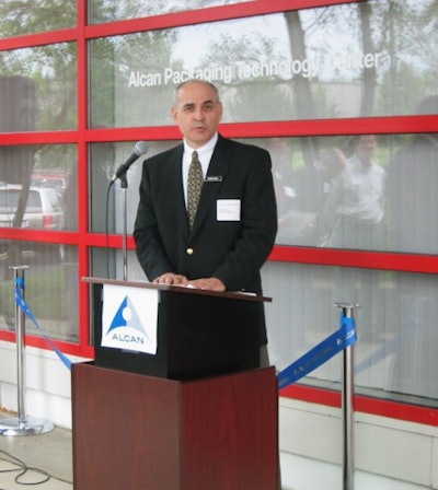 Included among the speakers at the rededication ceremony held April 30 was Steve Santa. Santa is Alcan's director of research an