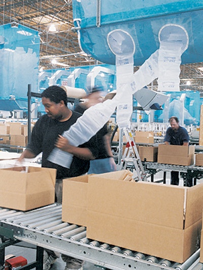 Shown here is a typical packaging station for a company that ships via small parcel shipments.