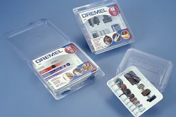Shown at left are all four pieces to the new package: precision white tray and inside clamshell (right), and exterior clamshell
