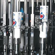 Sealed with foil lids, bottles emerge from the aseptic filling system in two parallel lanes (left). Colorful shrink-sleeve label