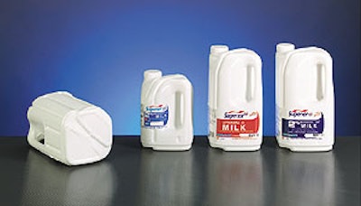 Shown is Superior's unique bottle shape in 1/2 -gal, 3-L, and 1-gal sizes.