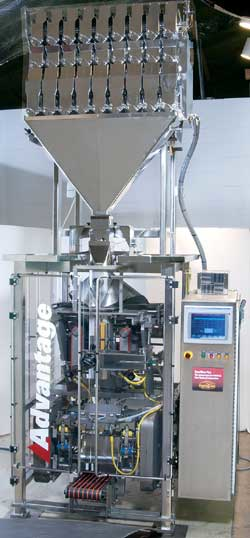 A single integrated controller (below) governs both the combination scale and the bagger (above) in Triangle's newer scale/bagge