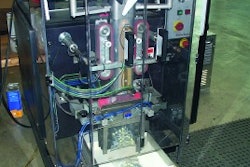 Bagged parts discharge from the heavy-duty vertical form/fill/seal system at rates to 40 bags/min.