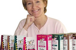 Bags leaking and long lead times led No Pudge! Foods' Lindsay Frucci to switch from bags (below, far left) to a bag-in-box confi