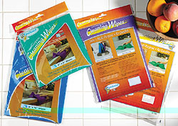 The standard Fosshield packs are shown at left (above). The back of a closed resealable bag and an empty unsealed bag shows the