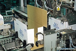 Brick packs of a rice-based beverage, in production on the day of PW's visit, move through the automatic case packer.