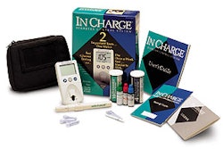 The kit form of the In Charge monitoring system for diabetics contains components including the test strips in moisture-absorbin