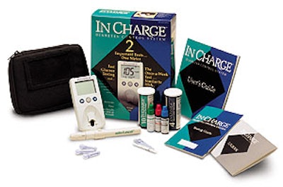 The kit form of the In Charge monitoring system for diabetics contains components including the test strips in moisture-absorbin