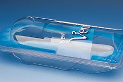 Gillette's new pack for Venus is a clamshell that's opened from the bottom. The collar and brand-printed front flap present the