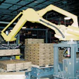 Frame-mounted 4-axis robot uses vacuum cups to assemble cases of cartoned milk three at a time.