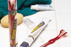 The new look for Remedent's tooth-and-gumbrush packaging includes a clear PETG tube, PS base and top, and colorful labels for in