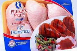 Process-printed flexography in seven colors by Robbie Manufacturing, the graphics carry the traditional Pilgrim's Pride look wit