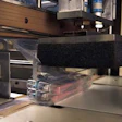 Six cased toothbrushes are bundled in a curtain of film formed from two separate webs.