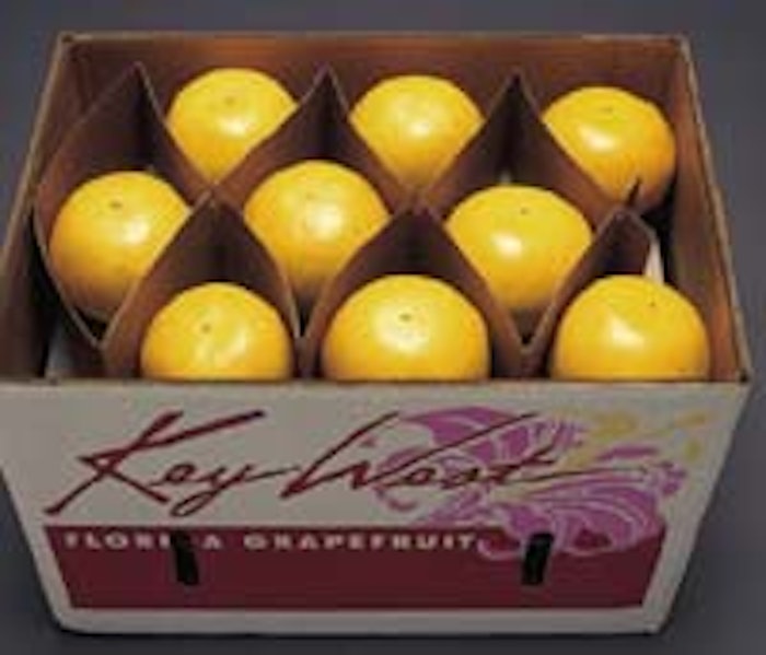 CitruSaver's roomy fiber partition (left) allows air to circulate around grapefruit during shipment. The system's fiber pad (abo