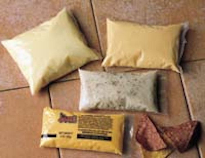 Capability of low-acid aseptic dual-head poucher (far left) includes viscous products for a range of sizes (left), with a focus