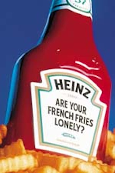 The new one-piece cap for Heinz Ketchup has a raised dome or deck to trap water, while a interior tube dispenses the product, no