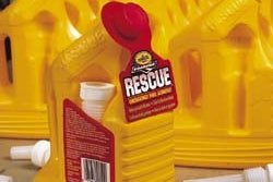 Penzoil's new Rescue product was launched in a challenging coextruded half-gallon container (above) designed with a recessed cav
