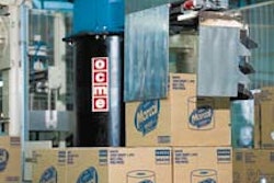 A robotic gripper places a case (above) onto a pallet at Marcal's Elmwood Park, NJ, facility. The facility employs two robotic p