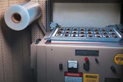 Brass bells are loaded 24-up on the skin-pack machine (above). The new, smaller skin pack (inset, right) frees up more shelf spa