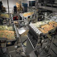 Seen in the foreground and background (below left) are unusual blending scale systems that deliver IQF vegetables (such as those